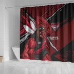 Essendon Football Club Shower Curtain Bombers Muscular Mascot Graphic - Abstract Paint Splatter Art