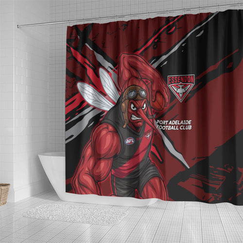 Essendon Football Club Shower Curtain Bombers Muscular Mascot Graphic - Abstract Paint Splatter Art