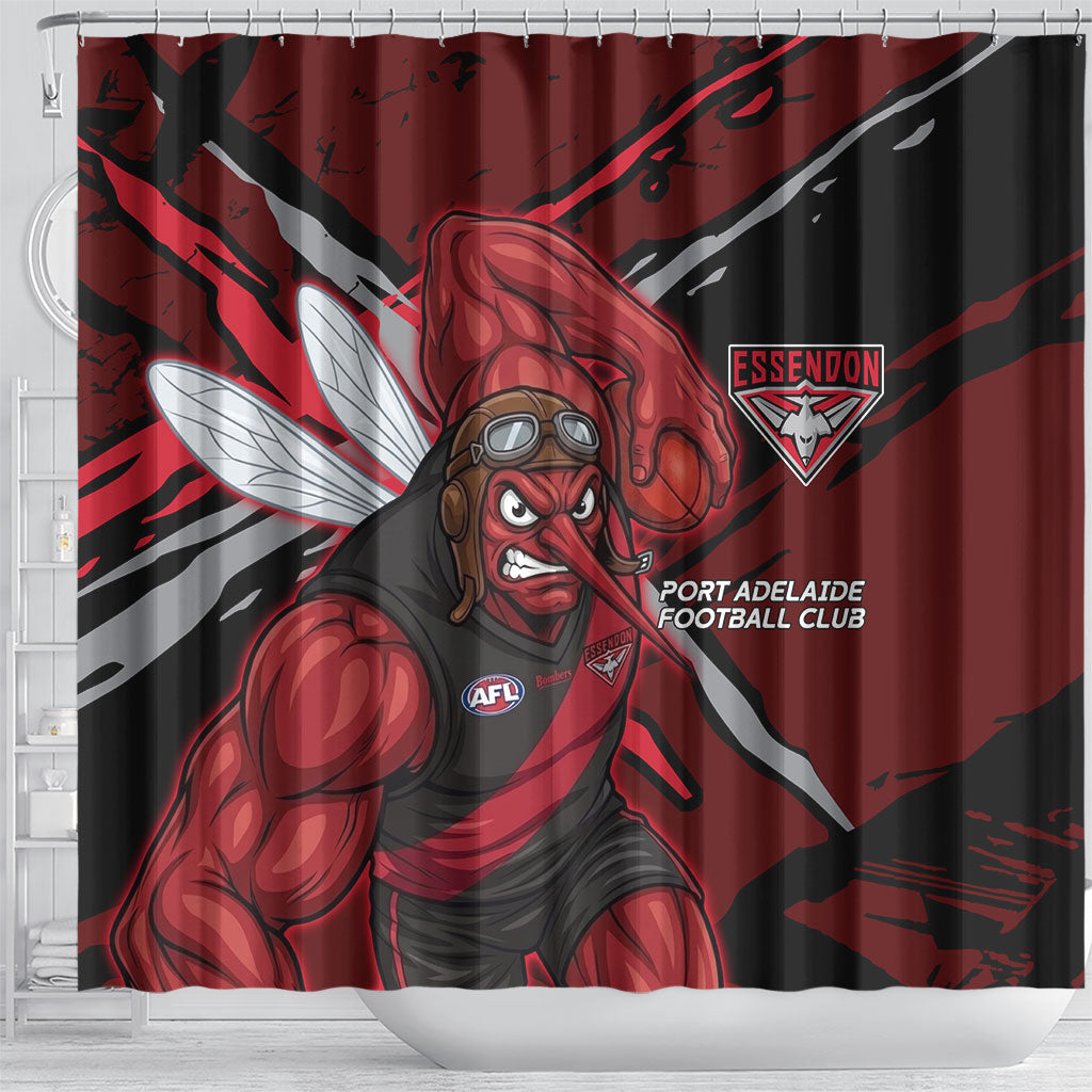 Essendon Football Club Shower Curtain Bombers Muscular Mascot Graphic - Abstract Paint Splatter Art