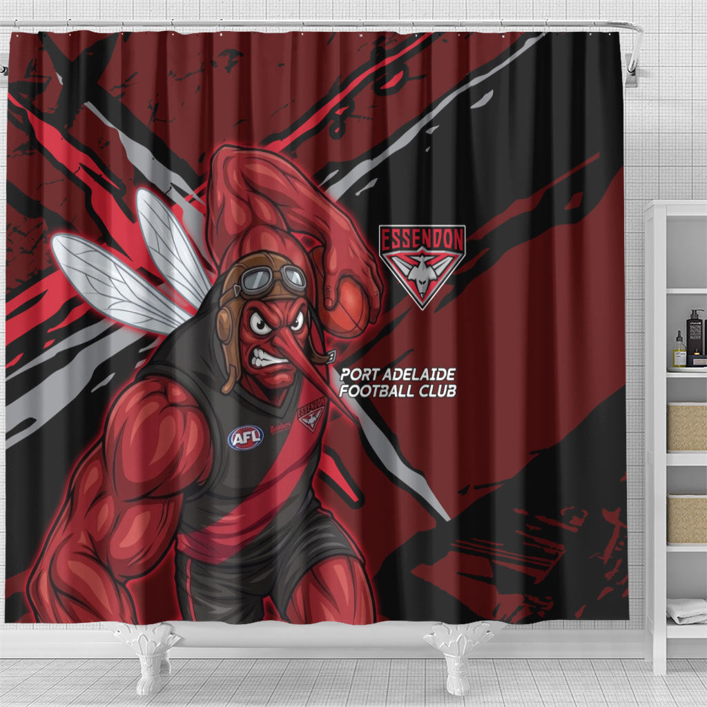 Essendon Football Club Shower Curtain Bombers Muscular Mascot Graphic - Abstract Paint Splatter Art