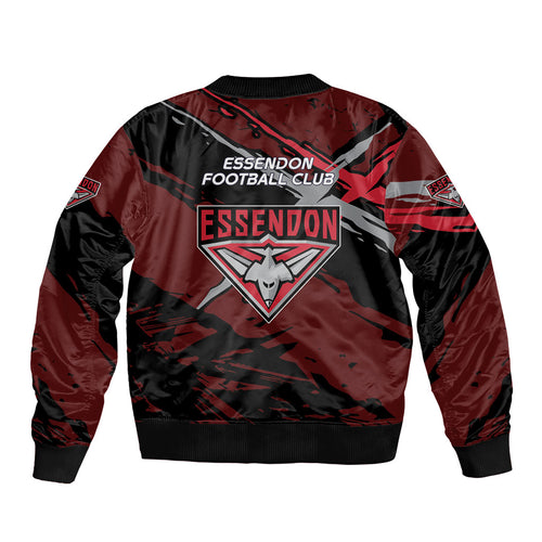 Essendon Football Club Sleeve Zip Bomber Jacket Bombers Muscular Mascot Graphic - Abstract Paint Splatter Art