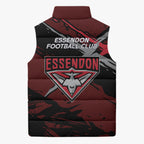 Essendon Football Club Sleeveless Puffer Jacket Bombers Muscular Mascot Graphic - Abstract Paint Splatter Art
