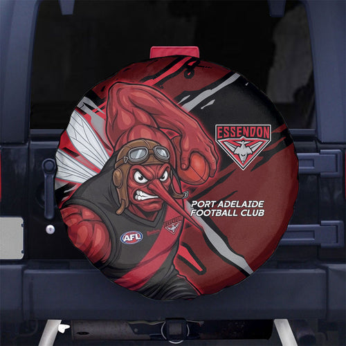 Essendon Football Club Spare Tire Cover Bombers Muscular Mascot Graphic - Abstract Paint Splatter Art