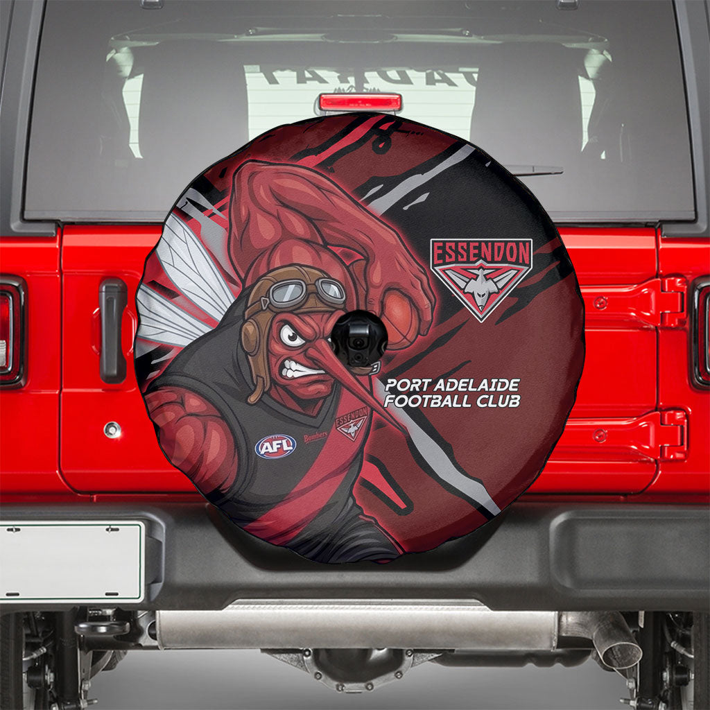Essendon Football Club Spare Tire Cover Bombers Muscular Mascot Graphic - Abstract Paint Splatter Art