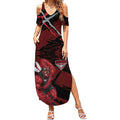 Essendon Football Club Summer Maxi Dress Bombers Muscular Mascot Graphic - Abstract Paint Splatter Art