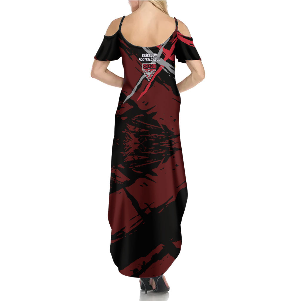 Essendon Football Club Summer Maxi Dress Bombers Muscular Mascot Graphic - Abstract Paint Splatter Art