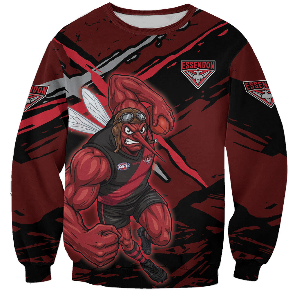 Essendon Football Club Sweatshirt Bombers Muscular Mascot Graphic - Abstract Paint Splatter Art