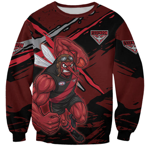 Essendon Football Club Sweatshirt Bombers Muscular Mascot Graphic - Abstract Paint Splatter Art