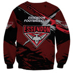 Essendon Football Club Sweatshirt Bombers Muscular Mascot Graphic - Abstract Paint Splatter Art