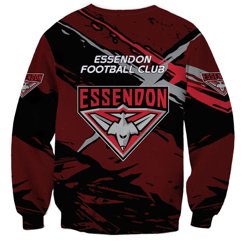 Essendon Football Club Sweatshirt Bombers Muscular Mascot Graphic - Abstract Paint Splatter Art