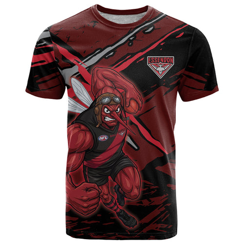 Essendon Football Club T Shirt Bombers Muscular Mascot Graphic - Abstract Paint Splatter Art