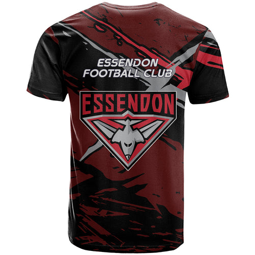 Essendon Football Club T Shirt Bombers Muscular Mascot Graphic - Abstract Paint Splatter Art