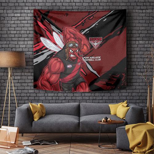Essendon Football Club Tapestry Bombers Muscular Mascot Graphic - Abstract Paint Splatter Art