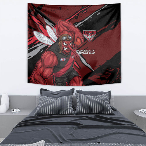 Essendon Football Club Tapestry Bombers Muscular Mascot Graphic - Abstract Paint Splatter Art