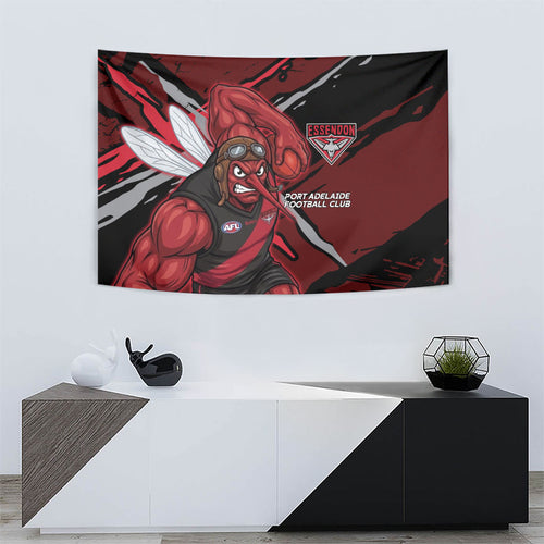 Essendon Football Club Tapestry Bombers Muscular Mascot Graphic - Abstract Paint Splatter Art