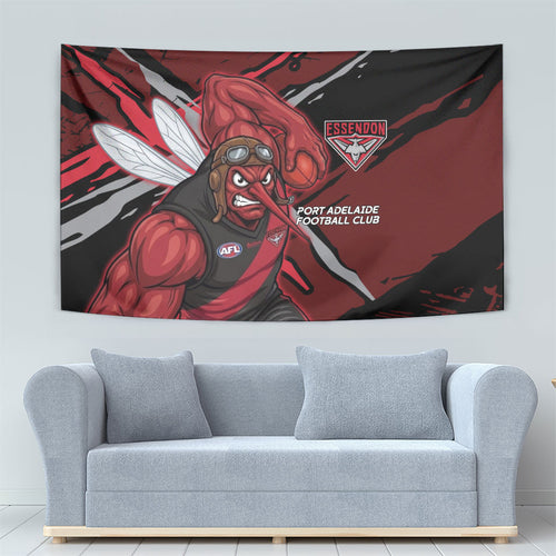 Essendon Football Club Tapestry Bombers Muscular Mascot Graphic - Abstract Paint Splatter Art