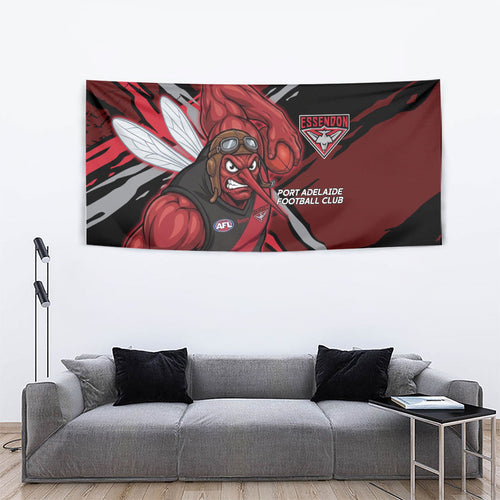 Essendon Football Club Tapestry Bombers Muscular Mascot Graphic - Abstract Paint Splatter Art