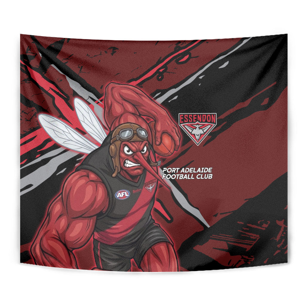 Essendon Football Club Tapestry Bombers Muscular Mascot Graphic - Abstract Paint Splatter Art