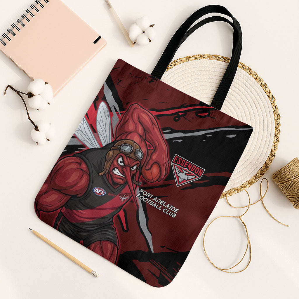 Essendon Football Club Tote Bag Bombers Muscular Mascot Graphic - Abstract Paint Splatter Art