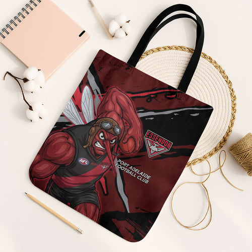 Essendon Football Club Tote Bag Bombers Muscular Mascot Graphic - Abstract Paint Splatter Art