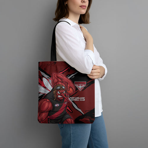 Essendon Football Club Tote Bag Bombers Muscular Mascot Graphic - Abstract Paint Splatter Art