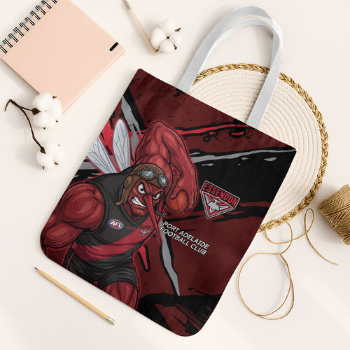 Essendon Football Club Tote Bag Bombers Muscular Mascot Graphic - Abstract Paint Splatter Art