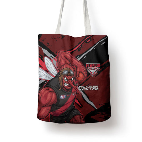Essendon Football Club Tote Bag Bombers Muscular Mascot Graphic - Abstract Paint Splatter Art