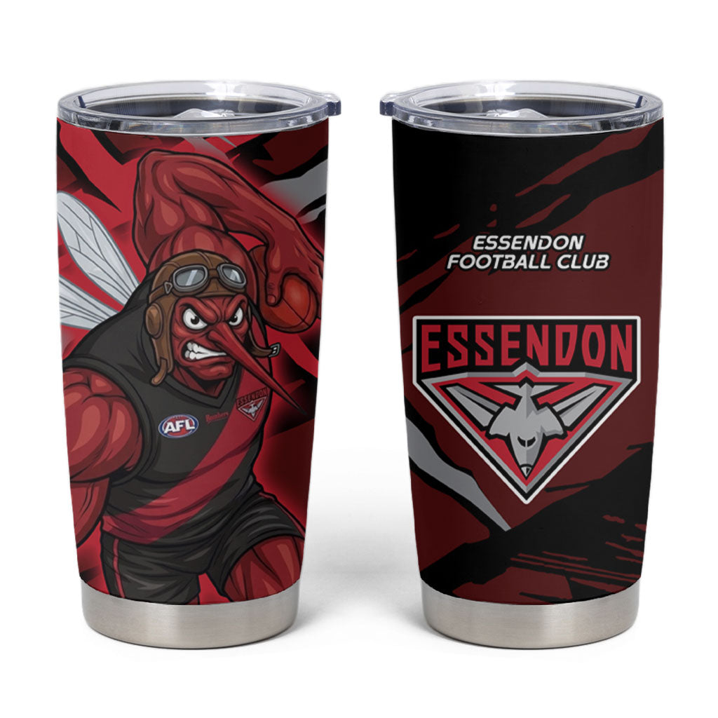 Essendon Football Club Tumbler Cup Bombers Muscular Mascot Graphic - Abstract Paint Splatter Art