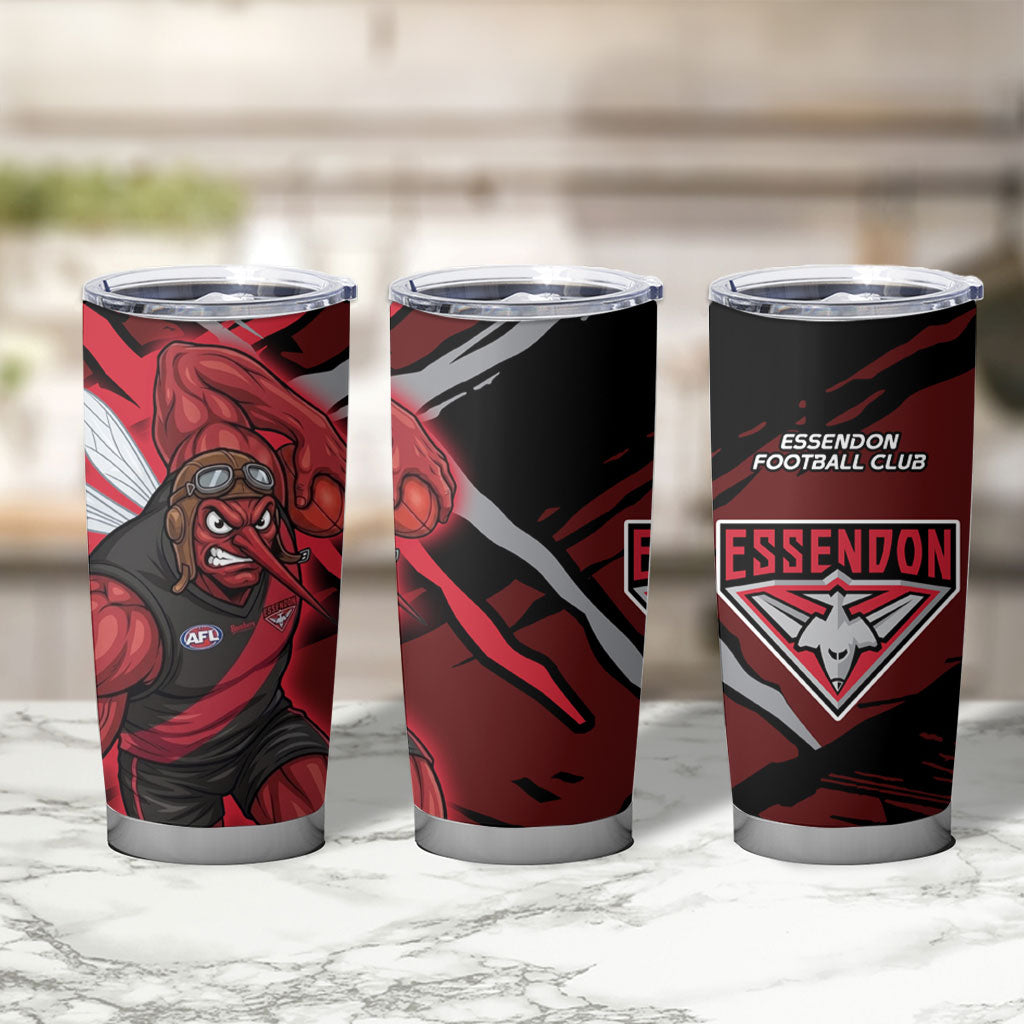 Essendon Football Club Tumbler Cup Bombers Muscular Mascot Graphic - Abstract Paint Splatter Art