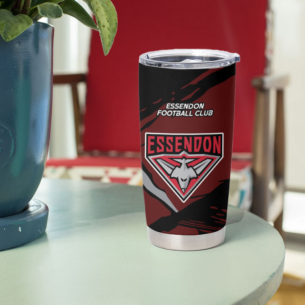 Essendon Football Club Tumbler Cup Bombers Muscular Mascot Graphic - Abstract Paint Splatter Art