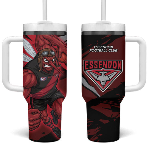 Essendon Football Club Tumbler With Handle Bombers Muscular Mascot Graphic - Abstract Paint Splatter Art
