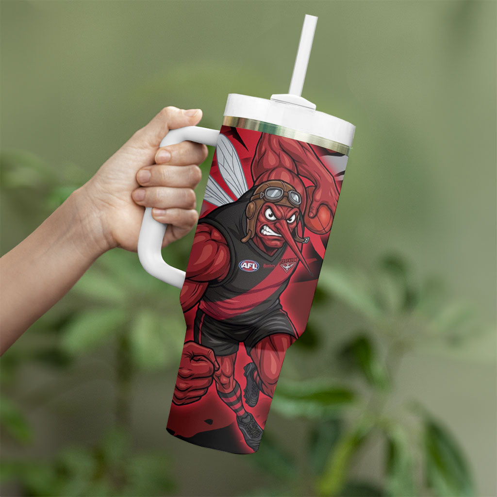 Essendon Football Club Tumbler With Handle Bombers Muscular Mascot Graphic - Abstract Paint Splatter Art