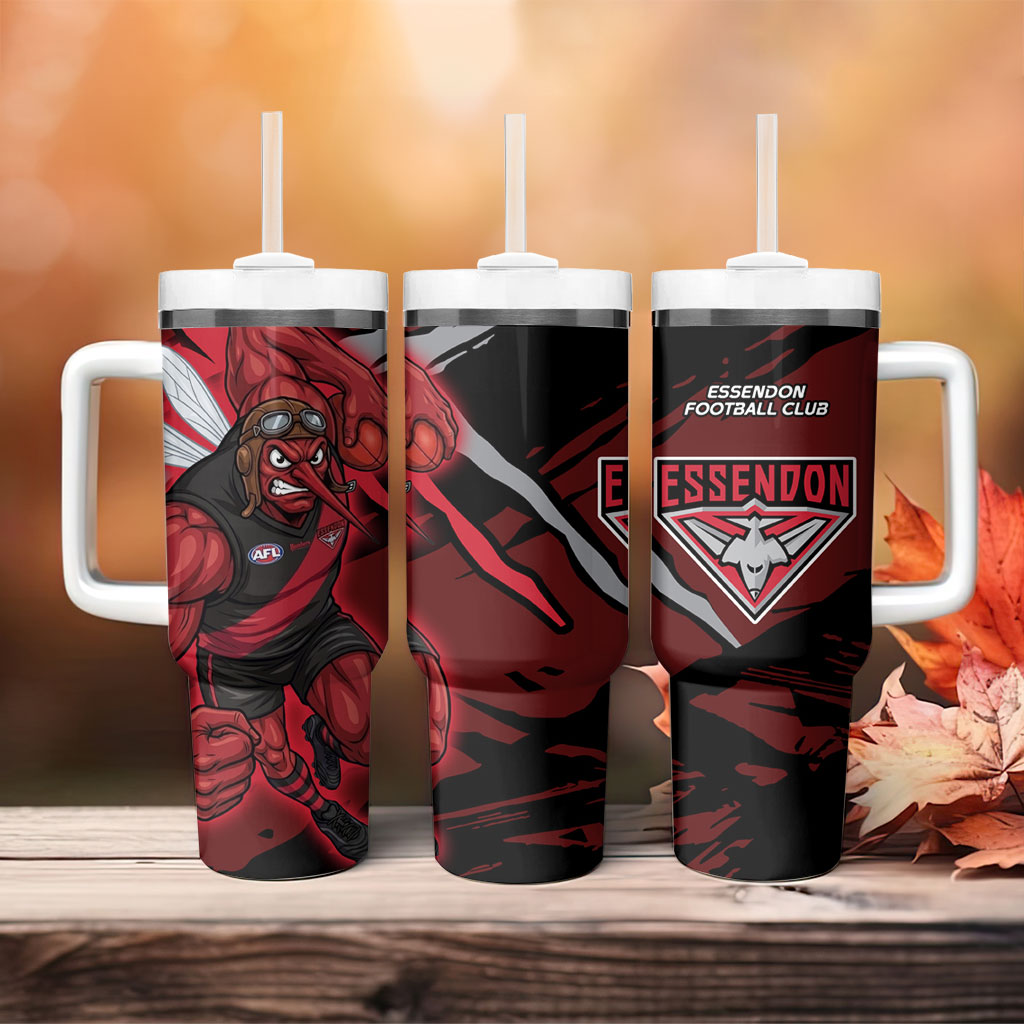 Essendon Football Club Tumbler With Handle Bombers Muscular Mascot Graphic - Abstract Paint Splatter Art