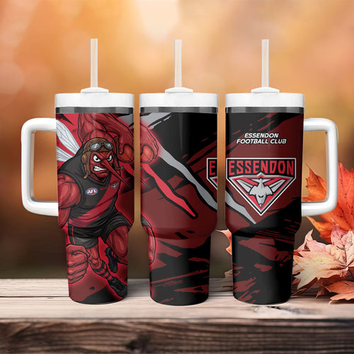 Essendon Football Club Tumbler With Handle Bombers Muscular Mascot Graphic - Abstract Paint Splatter Art