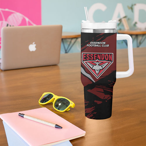 Essendon Football Club Tumbler With Handle Bombers Muscular Mascot Graphic - Abstract Paint Splatter Art