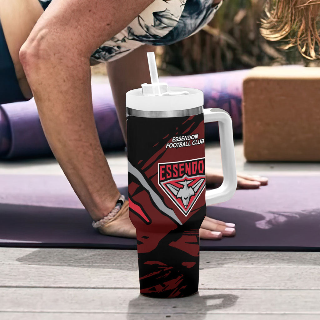 Essendon Football Club Tumbler With Handle Bombers Muscular Mascot Graphic - Abstract Paint Splatter Art