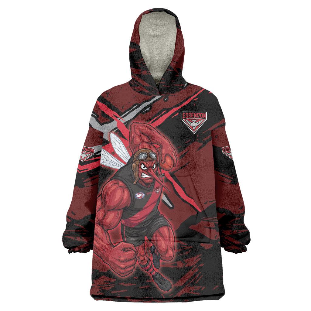 Essendon Football Club Wearable Blanket Hoodie Bombers Muscular Mascot Graphic - Abstract Paint Splatter Art