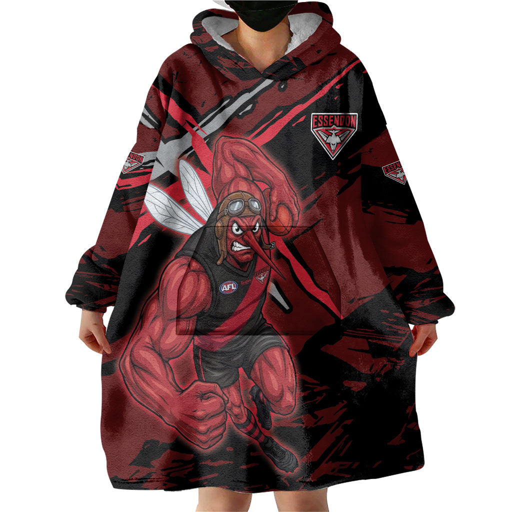 Essendon Football Club Wearable Blanket Hoodie Bombers Muscular Mascot Graphic - Abstract Paint Splatter Art