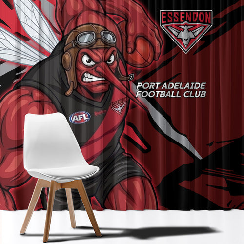 Essendon Football Club Window Curtain Bombers Muscular Mascot Graphic - Abstract Paint Splatter Art