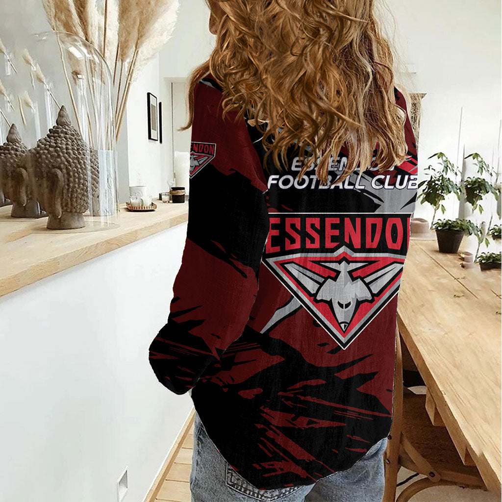Essendon Football Club Women Casual Shirt Bombers Muscular Mascot Graphic - Abstract Paint Splatter Art