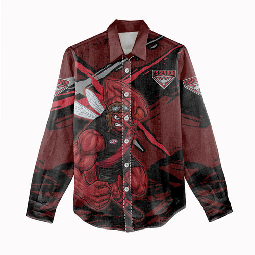 Essendon Football Club Women Casual Shirt Bombers Muscular Mascot Graphic - Abstract Paint Splatter Art