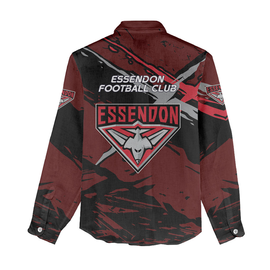 Essendon Football Club Women Casual Shirt Bombers Muscular Mascot Graphic - Abstract Paint Splatter Art