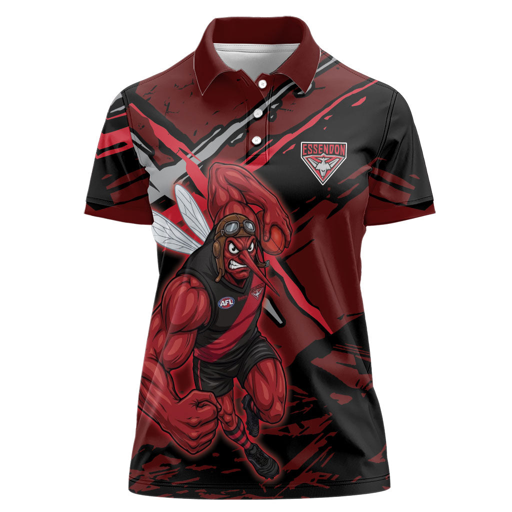 Essendon Football Club Women Polo Shirt Bombers Muscular Mascot Graphic - Abstract Paint Splatter Art