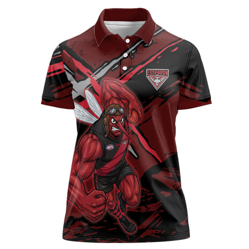 Essendon Football Club Women Polo Shirt Bombers Muscular Mascot Graphic - Abstract Paint Splatter Art