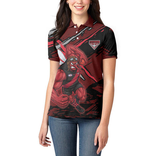 Essendon Football Club Women Polo Shirt Bombers Muscular Mascot Graphic - Abstract Paint Splatter Art