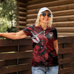 Essendon Football Club Women Polo Shirt Bombers Muscular Mascot Graphic - Abstract Paint Splatter Art