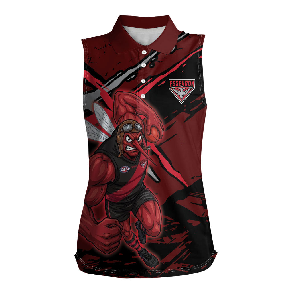 Essendon Football Club Women Sleeveless Polo Shirt Bombers Muscular Mascot Graphic - Abstract Paint Splatter Art