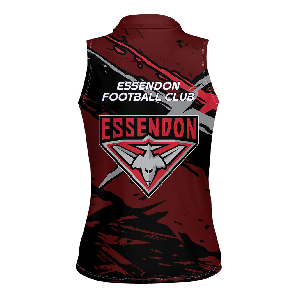 Essendon Football Club Women Sleeveless Polo Shirt Bombers Muscular Mascot Graphic - Abstract Paint Splatter Art