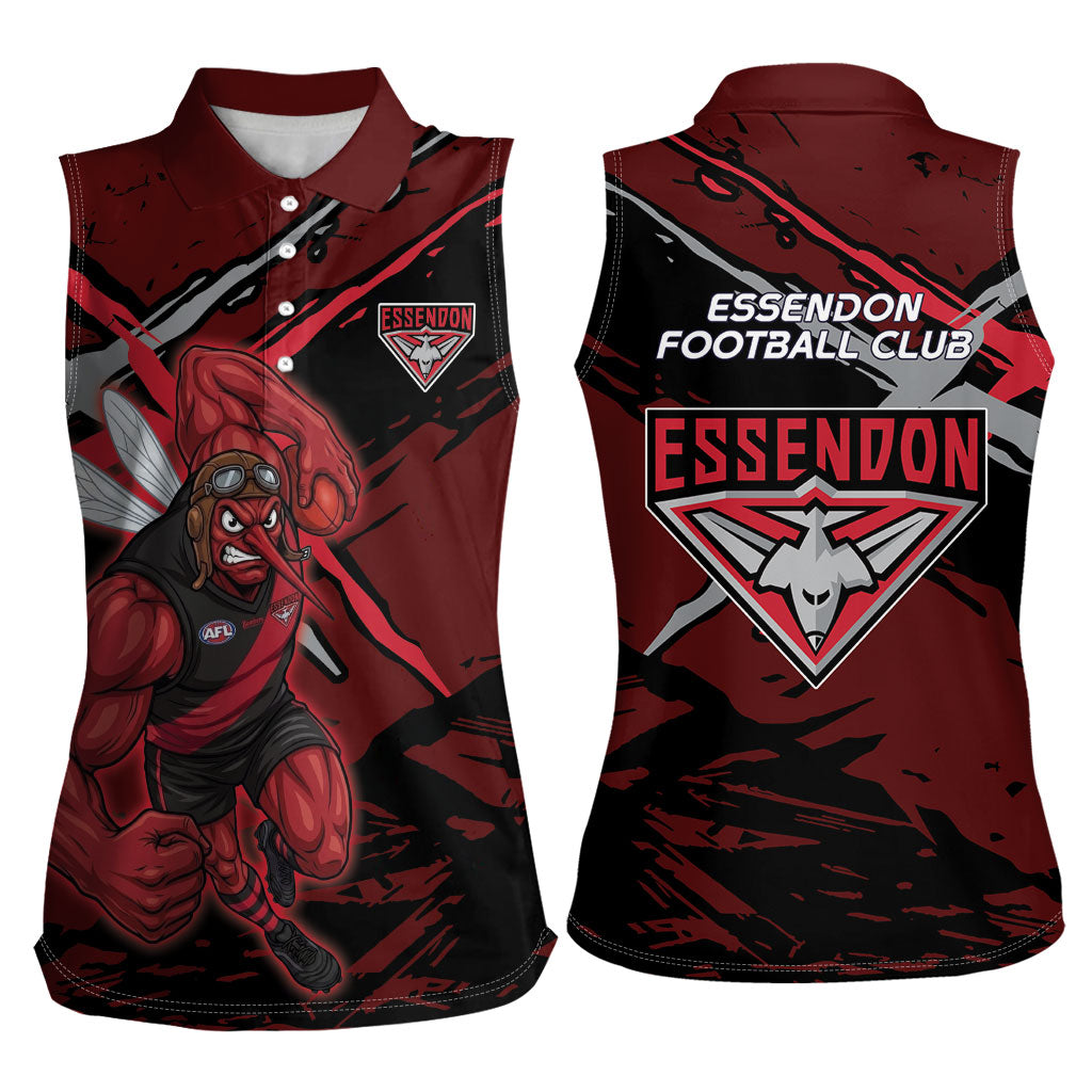 Essendon Football Club Women Sleeveless Polo Shirt Bombers Muscular Mascot Graphic - Abstract Paint Splatter Art