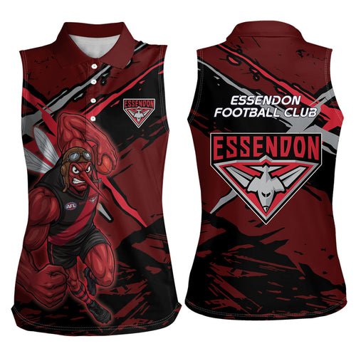 Essendon Football Club Women Sleeveless Polo Shirt Bombers Muscular Mascot Graphic - Abstract Paint Splatter Art